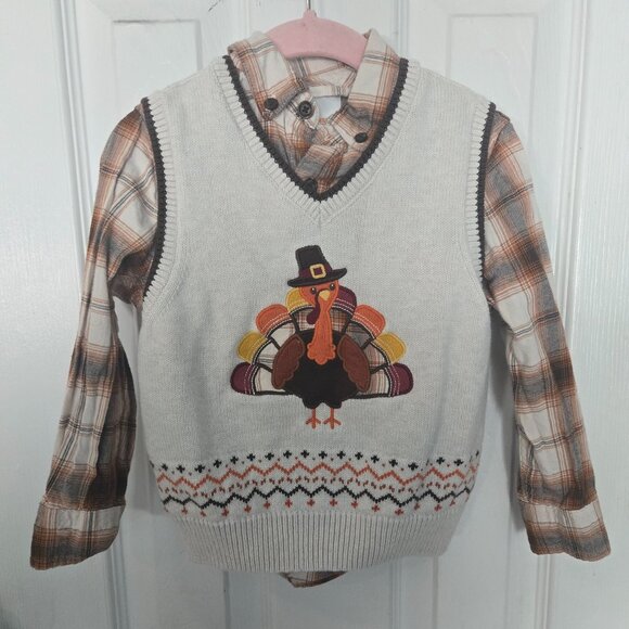 Gymboree 3t Thanksgiving Turkey Button Up and Vest - Picture 1 of 7